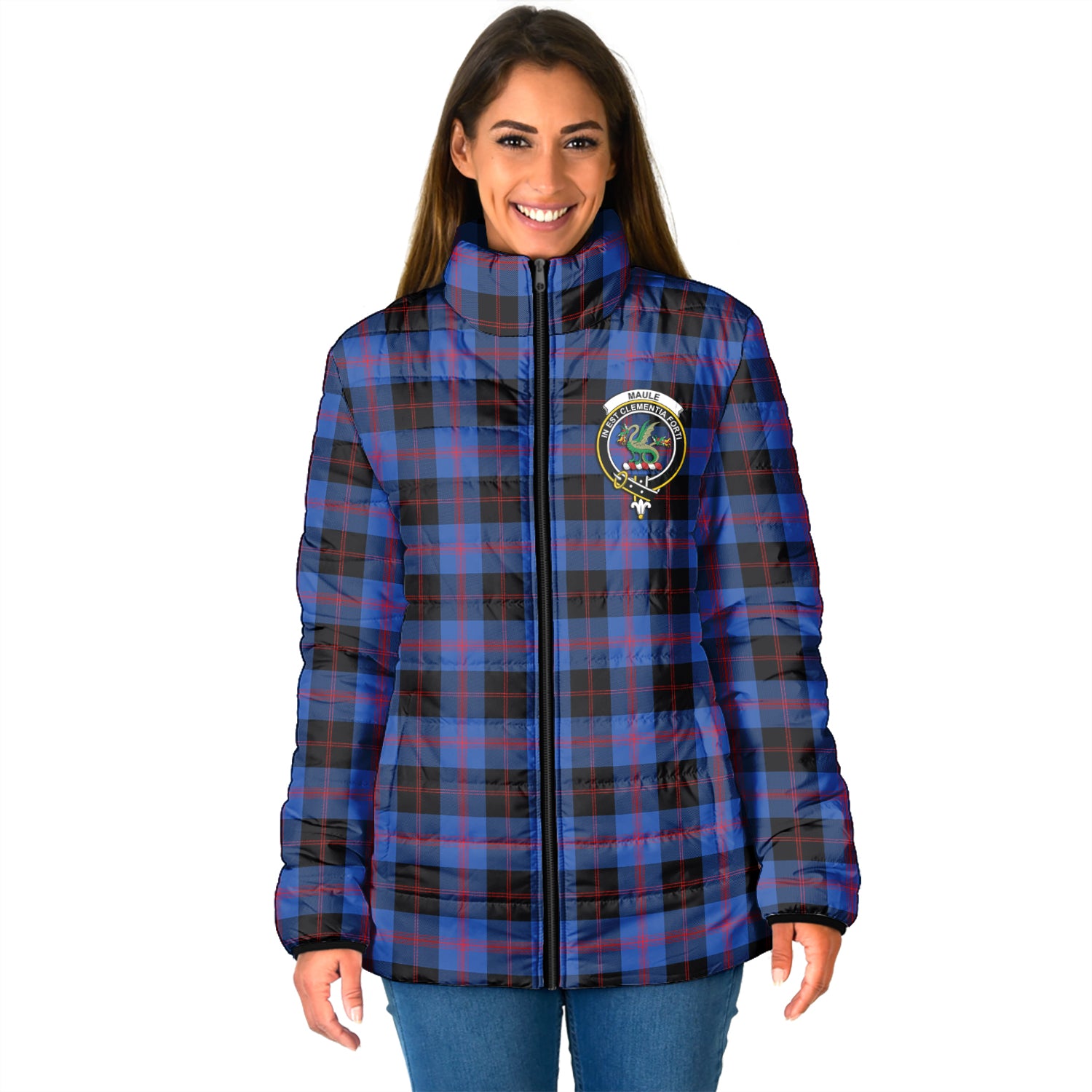 Maule Tartan Padded Jacket with Family Crest - Tartan Vibes Clothing