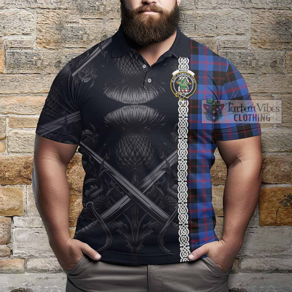 Tartan Vibes Clothing Maule Tartan Polo Shirt with Family Crest Cross Sword Thistle Celtic Vibes