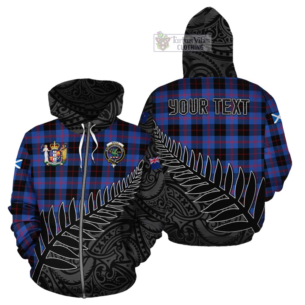 Tartan Vibes Clothing Maule Crest Tartan Cotton Hoodie with New Zealand Silver Fern Half Style