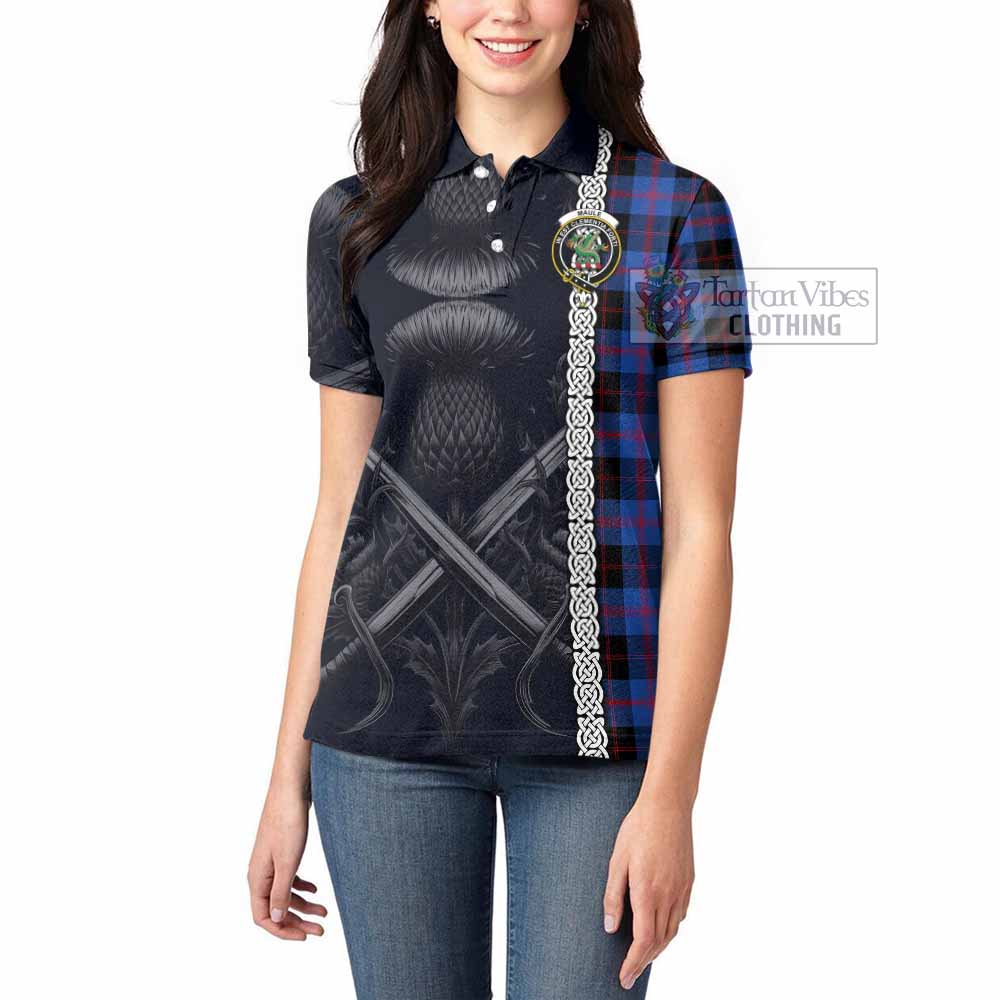 Tartan Vibes Clothing Maule Tartan Women's Polo Shirt with Family Crest Cross Sword Thistle Celtic Vibes