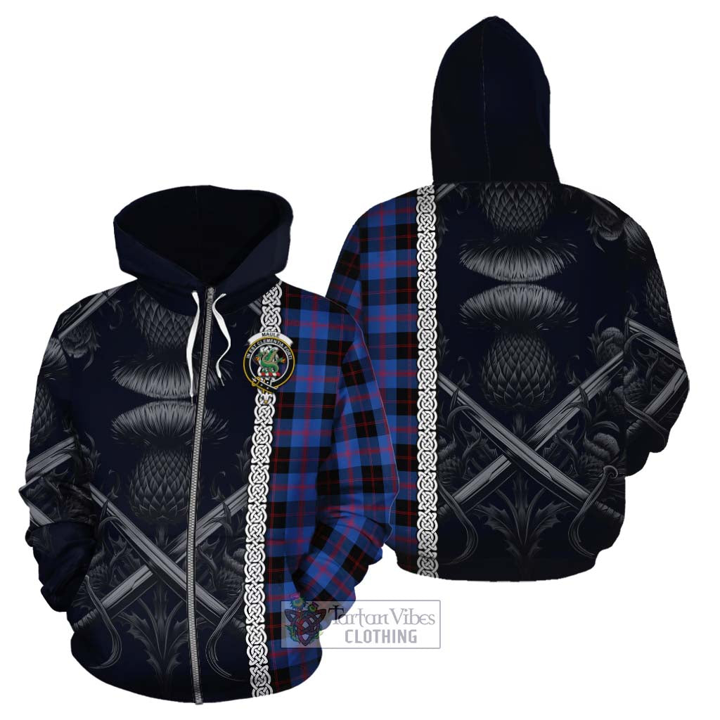 Tartan Vibes Clothing Maule Tartan Cotton Hoodie with Family Crest Cross Sword Thistle Celtic Vibes