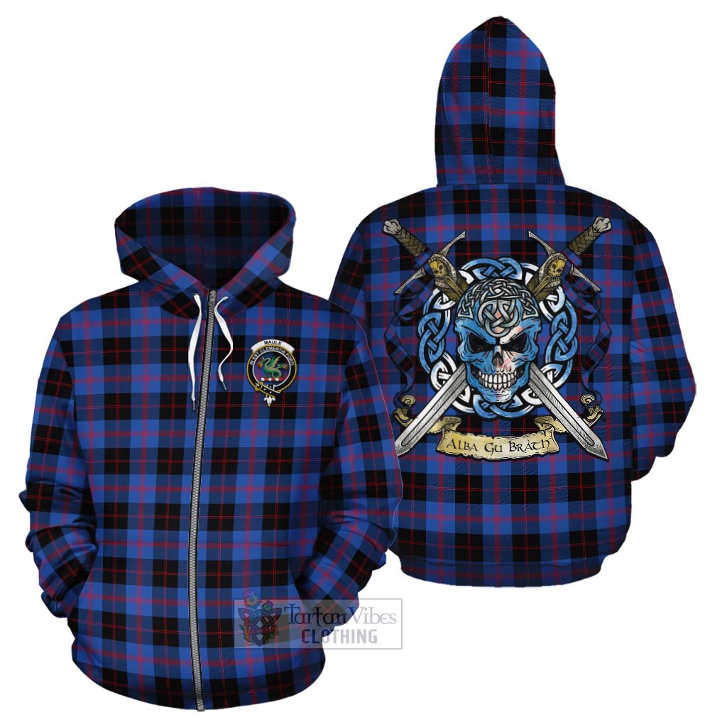 Tartan Vibes Clothing Maule Tartan Cotton Hoodie with Family Crest Celtic Skull Style