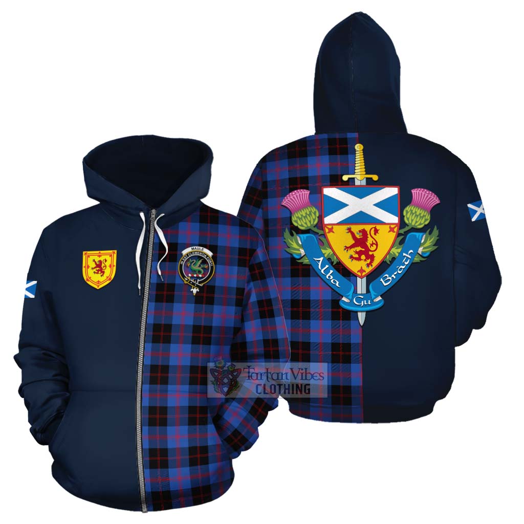 Tartan Vibes Clothing Maule Tartan Cotton Hoodie Alba with Scottish Lion Royal Arm Half Style