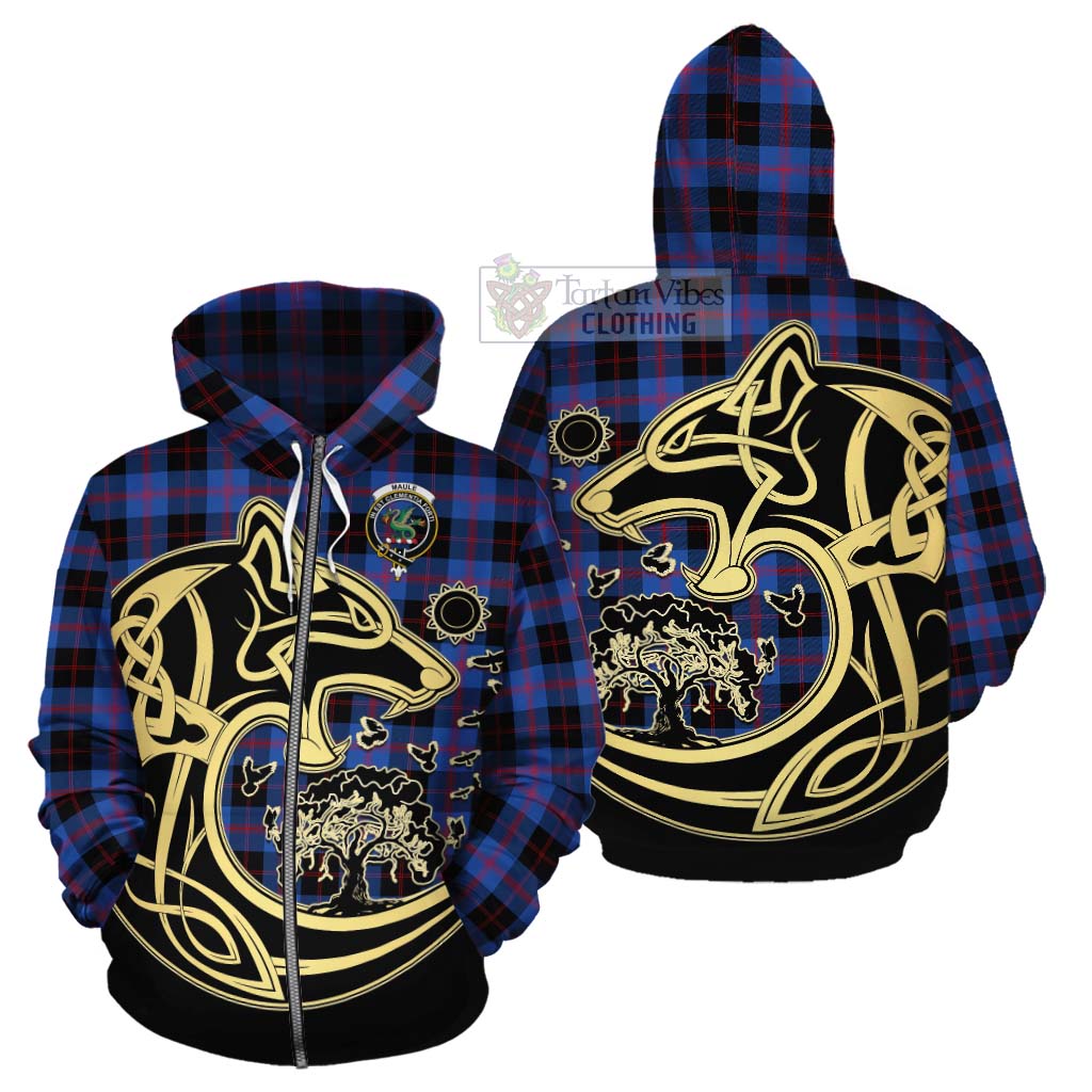 Tartan Vibes Clothing Maule Tartan Cotton Hoodie with Family Crest Celtic Wolf Style