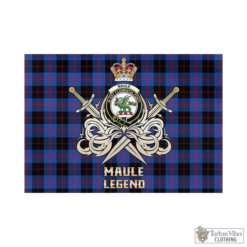 Tartan Vibes Clothing Maule Tartan Flag with Clan Crest and the Golden Sword of Courageous Legacy