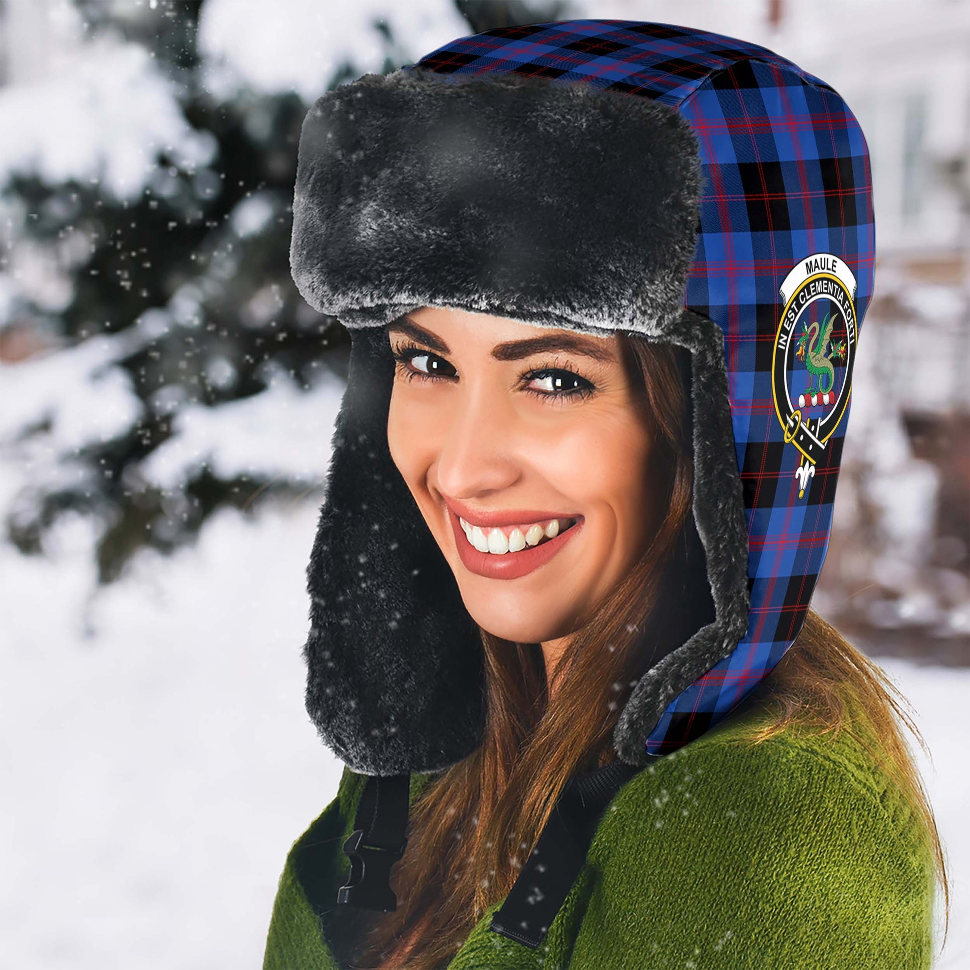 Maule Tartan Winter Trapper Hat with Family Crest - Tartanvibesclothing