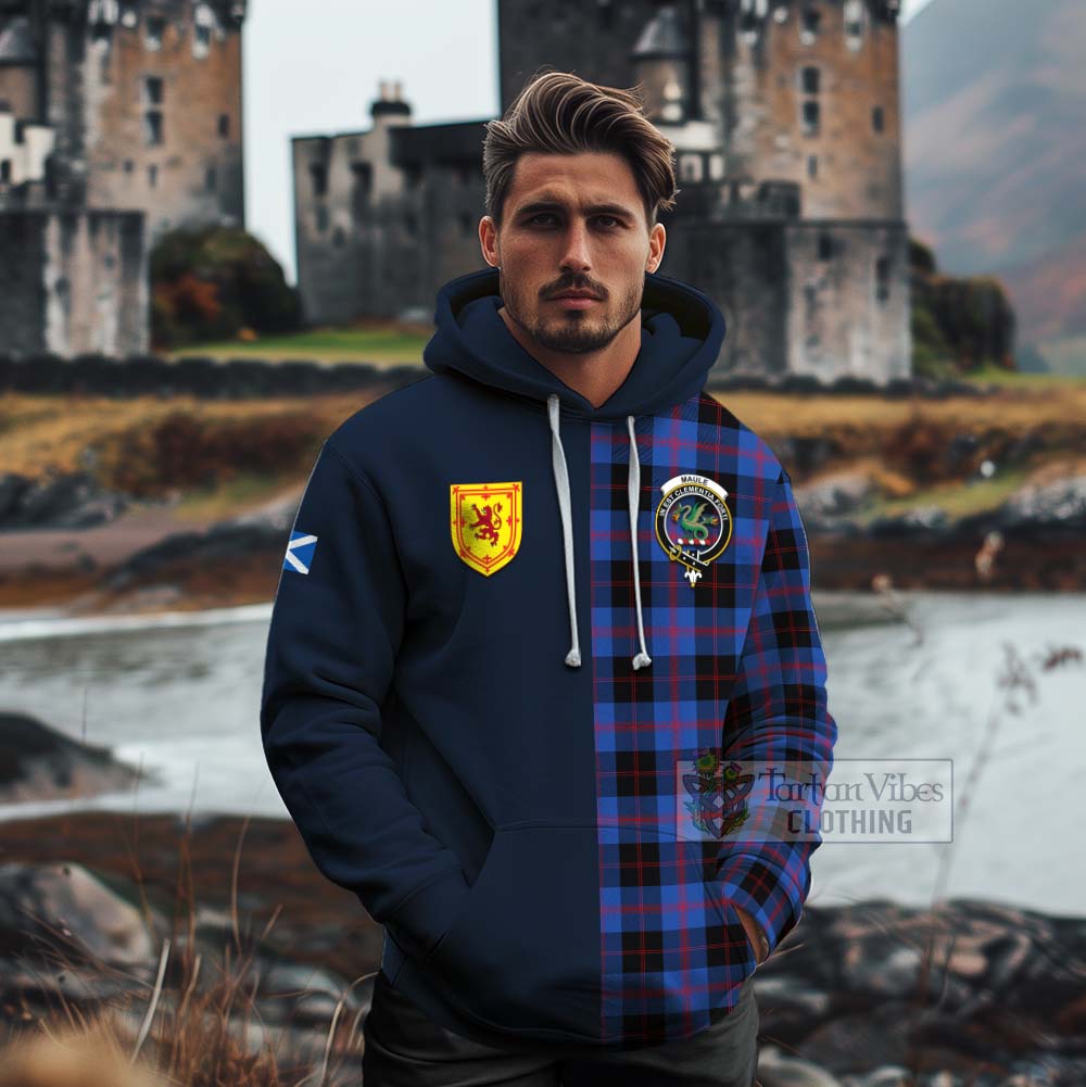 Tartan Vibes Clothing Maule Tartan Cotton Hoodie Alba with Scottish Lion Royal Arm Half Style