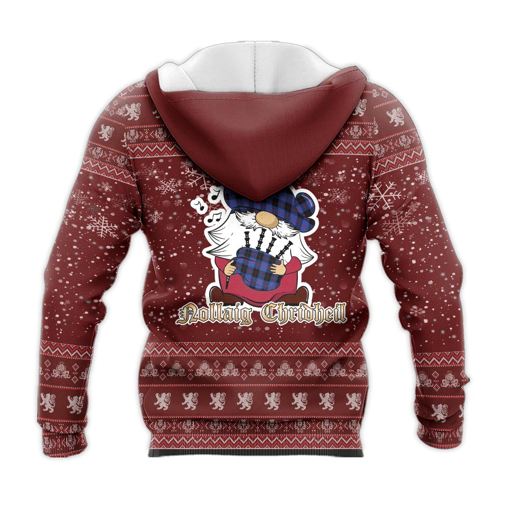 Maule Clan Christmas Knitted Hoodie with Funny Gnome Playing Bagpipes - Tartanvibesclothing