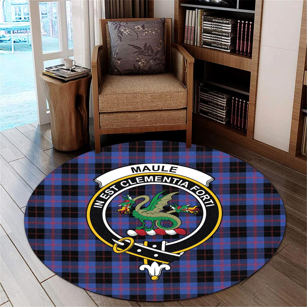 Maule Tartan Round Rug with Family Crest - Tartan Vibes Clothing
