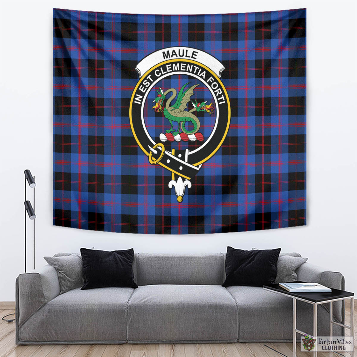 Tartan Vibes Clothing Maule Tartan Tapestry Wall Hanging and Home Decor for Room with Family Crest