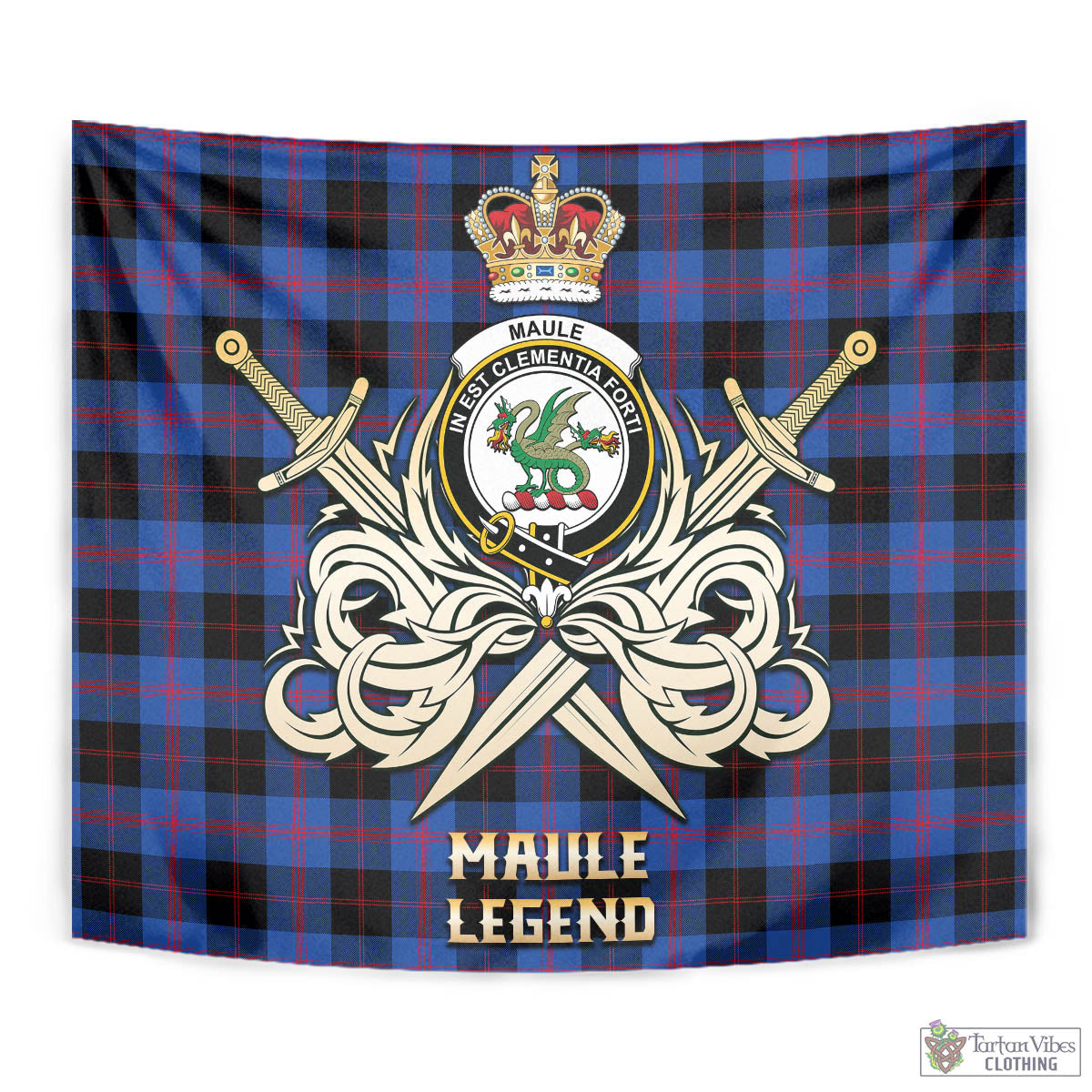 Tartan Vibes Clothing Maule Tartan Tapestry with Clan Crest and the Golden Sword of Courageous Legacy