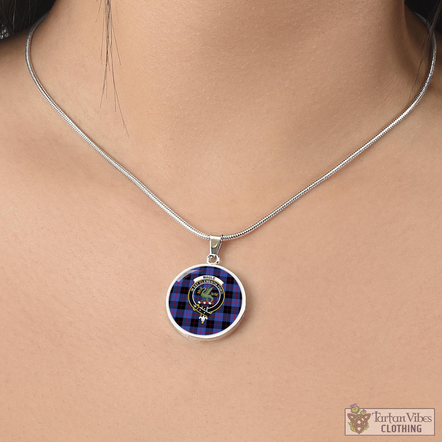 Tartan Vibes Clothing Maule Tartan Circle Necklace with Family Crest