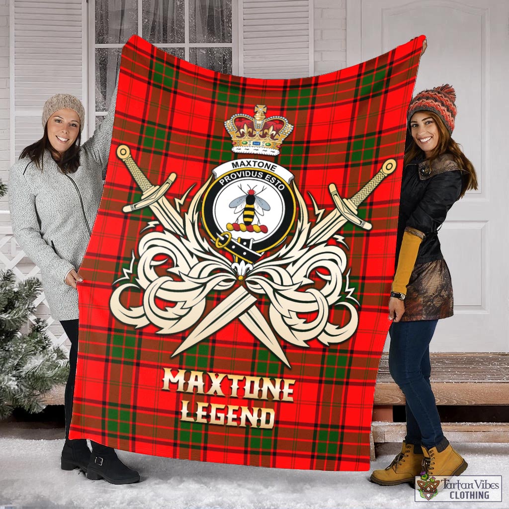 Tartan Vibes Clothing Maxtone Tartan Blanket with Clan Crest and the Golden Sword of Courageous Legacy