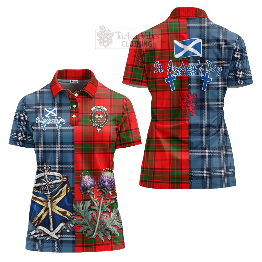 Tartan Vibes Clothing Maxtone Tartan Women's Polo Shirt Happy St. Andrew's Day Half Tartan Style