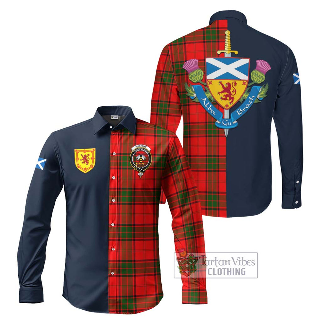 Tartan Vibes Clothing Maxtone Tartan Long Sleeve Button Shirt with Scottish Lion Royal Arm Half Style