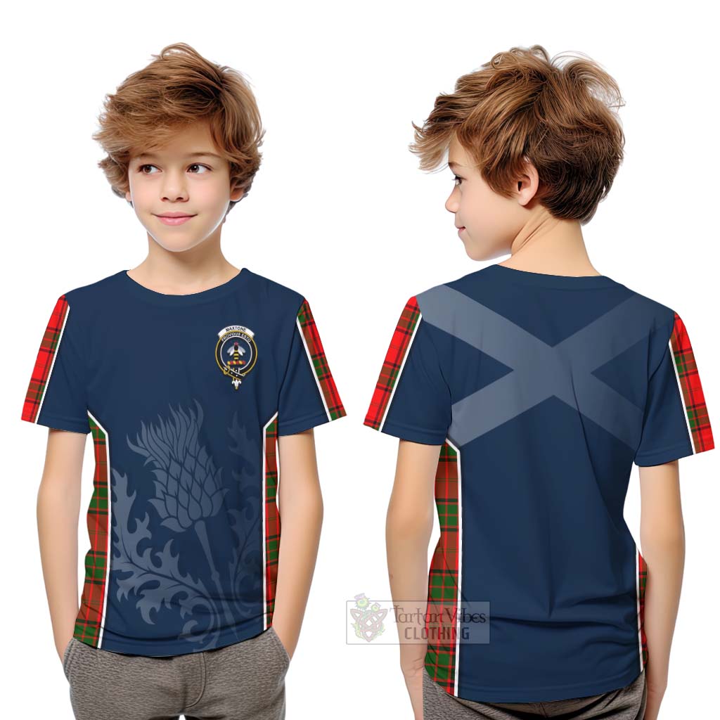 Tartan Vibes Clothing Maxtone Tartan Kid T-Shirt with Family Crest and Scottish Thistle Vibes Sport Style