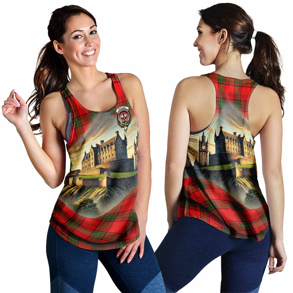 Maxtone Tartan Family Crest Women's Racerback Tanks with Scottish Ancient Castle Style 4XL - Tartan Vibes Clothing