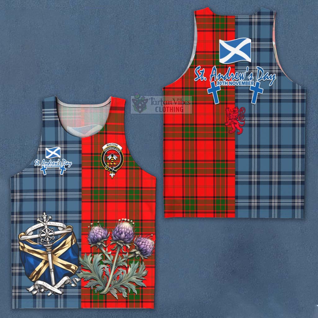 Tartan Vibes Clothing Maxtone Tartan Men's Tank Top Happy St. Andrew's Day Half Tartan Style