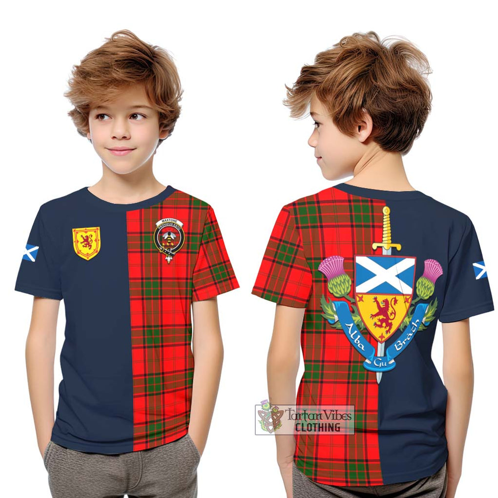 Maxtone Tartan Kid T-Shirt Alba with Scottish Lion Royal Arm Half Style Youth XL Size14 - Tartan Vibes Clothing