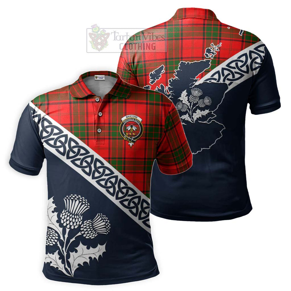 Maxtone Tartan Polo Shirt Featuring Thistle and Scotland Map