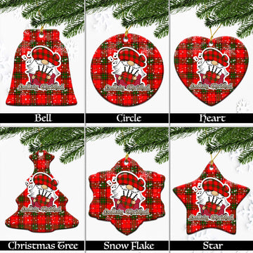 Maxtone Tartan Christmas Ceramic Ornaments with Scottish Gnome Playing Bagpipes