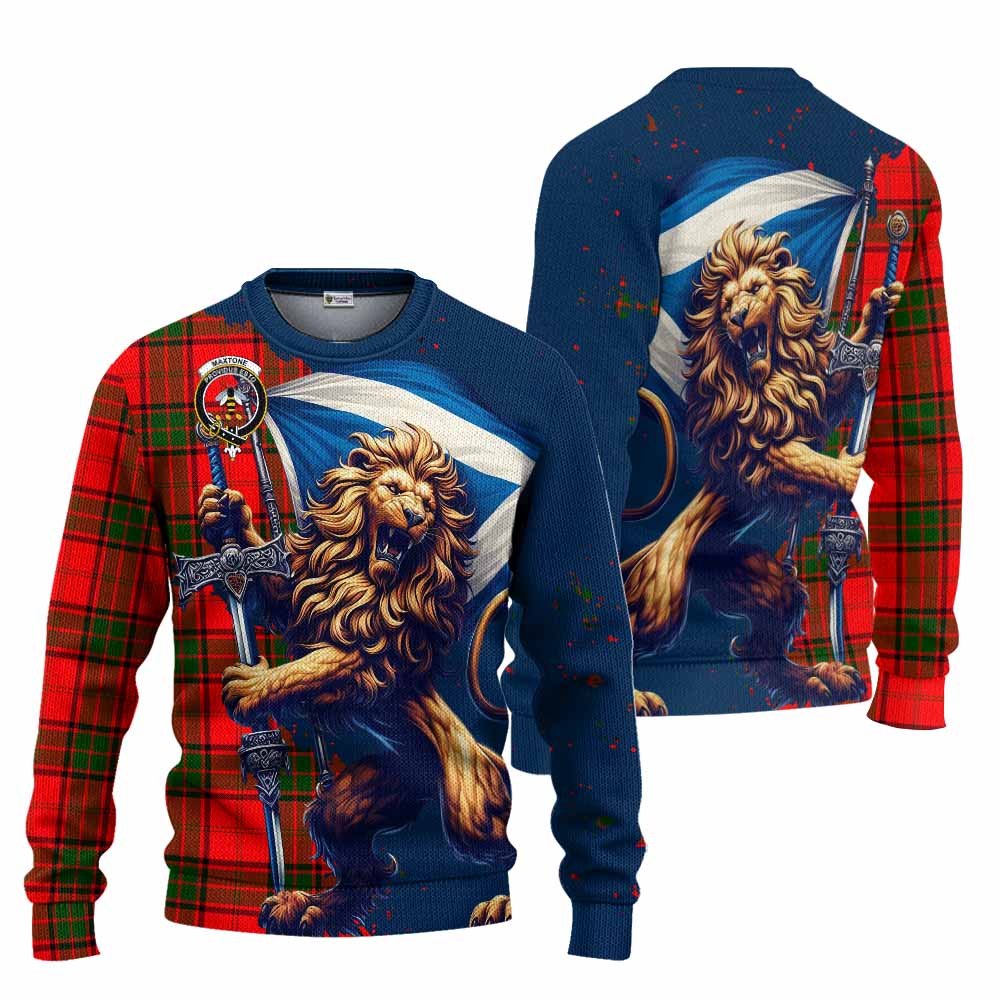 Tartan Vibes Clothing Maxtone Tartan Family Crest Knitted Sweater with Scottish Majestic Lion