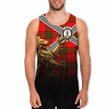 Maxtone Crest Tartan Men's Tank Top with Golden Lion Emblem Celtic Style Men - Tartan Vibes Clothing