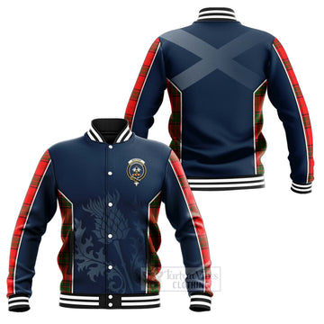 Maxtone Tartan Baseball Jacket with Family Crest and Scottish Thistle Vibes Sport Style Unisex - Tartan Vibes Clothing