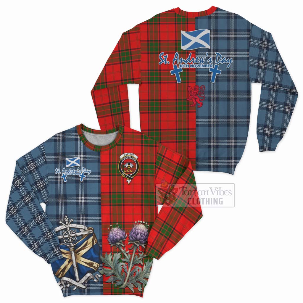Maxtone Tartan Sweatshirt Happy St. Andrew's Day Half Tartan Style Unisex - Tartan Vibes Clothing