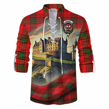 Maxtone Tartan Family Crest Ghillie Kilt Shirt with Scottish Ancient Castle Style Men - Tartan Vibes Clothing