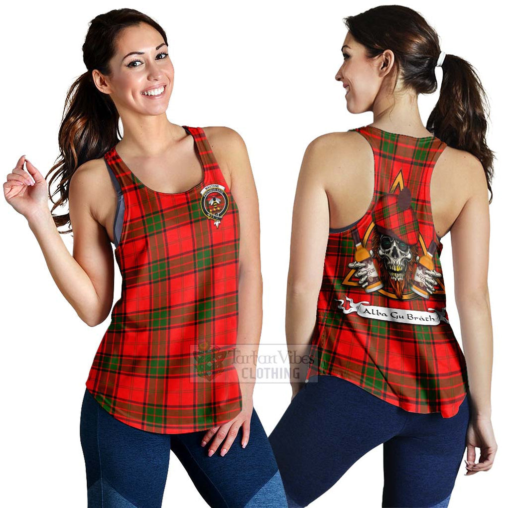 Tartan Vibes Clothing Maxtone Tartan Women's Racerback Tanks with Family Crest and Bearded Skull Holding Bottles of Whiskey