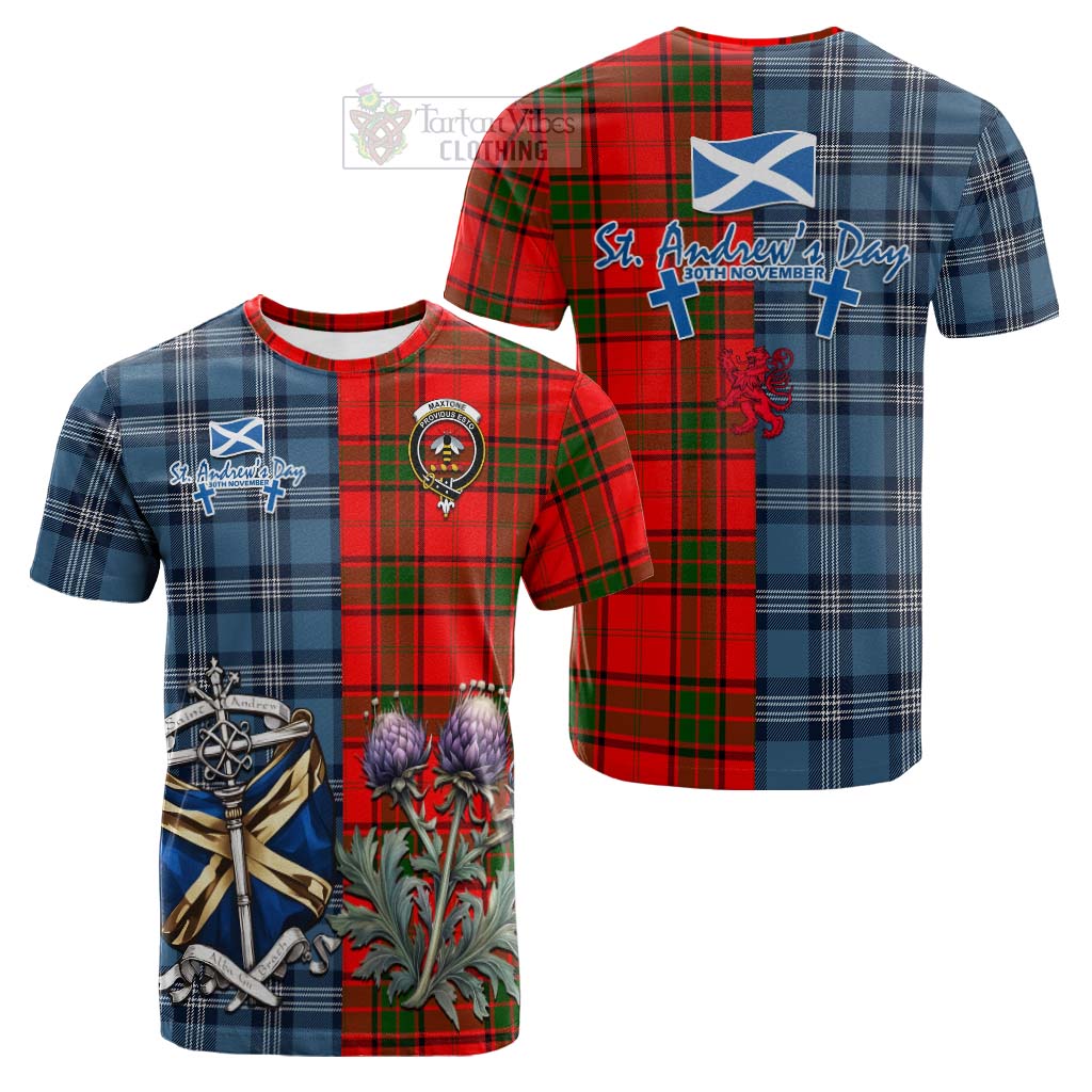 Tartan Vibes Clothing Maxtone Tartan Cotton T-shirt Happy St. Andrew's Day Half Tartan Style