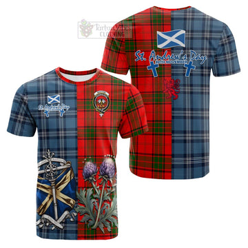 Maxtone Tartan Cotton T-shirt Happy St. Andrew's Day Half Tartan Style