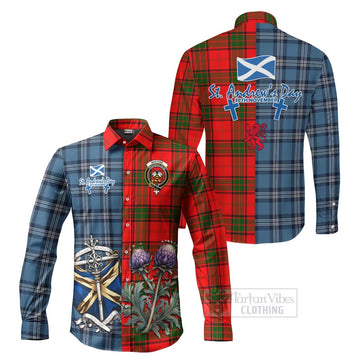 Maxtone Tartan Long Sleeve Button Shirt Happy St. Andrew's Day Half Tartan Style