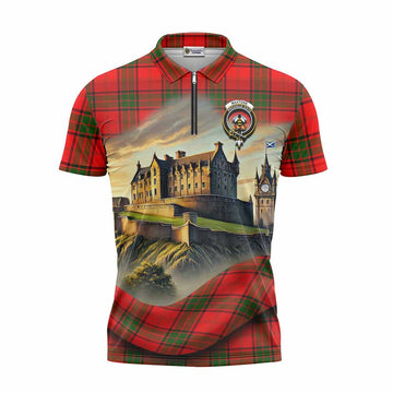 Maxtone Tartan Family Crest Zipper Polo Shirt with Scottish Ancient Castle Style Unisex - Tartan Vibes Clothing