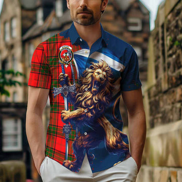 Maxtone Tartan Family Crest Short Sleeve Button Shirt with Scottish Majestic Lion