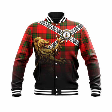Maxtone Crest Tartan Baseball Jacket with Golden Lion Emblem Celtic Style Unisex - Tartan Vibes Clothing
