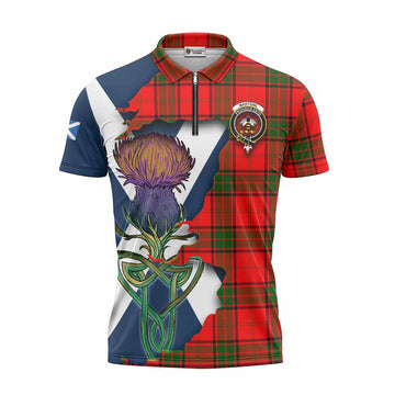 Maxtone Tartan Family Crest Zipper Polo Shirt Scottish Thistle Celtic Inspired Unisex - Tartan Vibes Clothing
