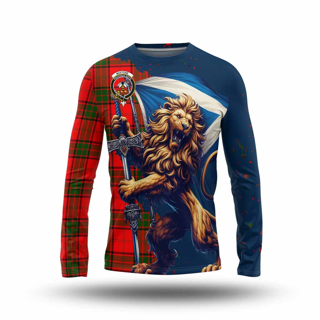 Tartan Vibes Clothing Maxtone Tartan Family Crest Long Sleeve T-Shirt with Scottish Majestic Lion