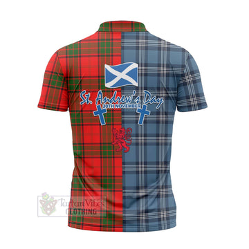 Maxtone Tartan Zipper Polo Shirt Happy St. Andrew's Day Half Tartan Style - Tartan Vibes Clothing