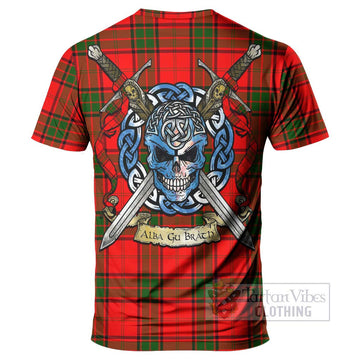 Maxtone Tartan T-Shirt with Family Crest Celtic Skull Style