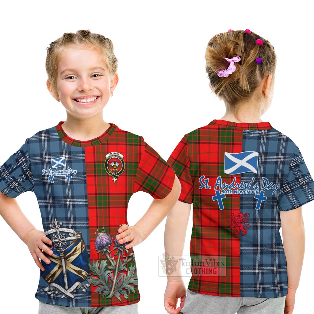 Tartan Vibes Clothing Maxtone Tartan Kid T-Shirt Happy St. Andrew's Day Half Tartan Style