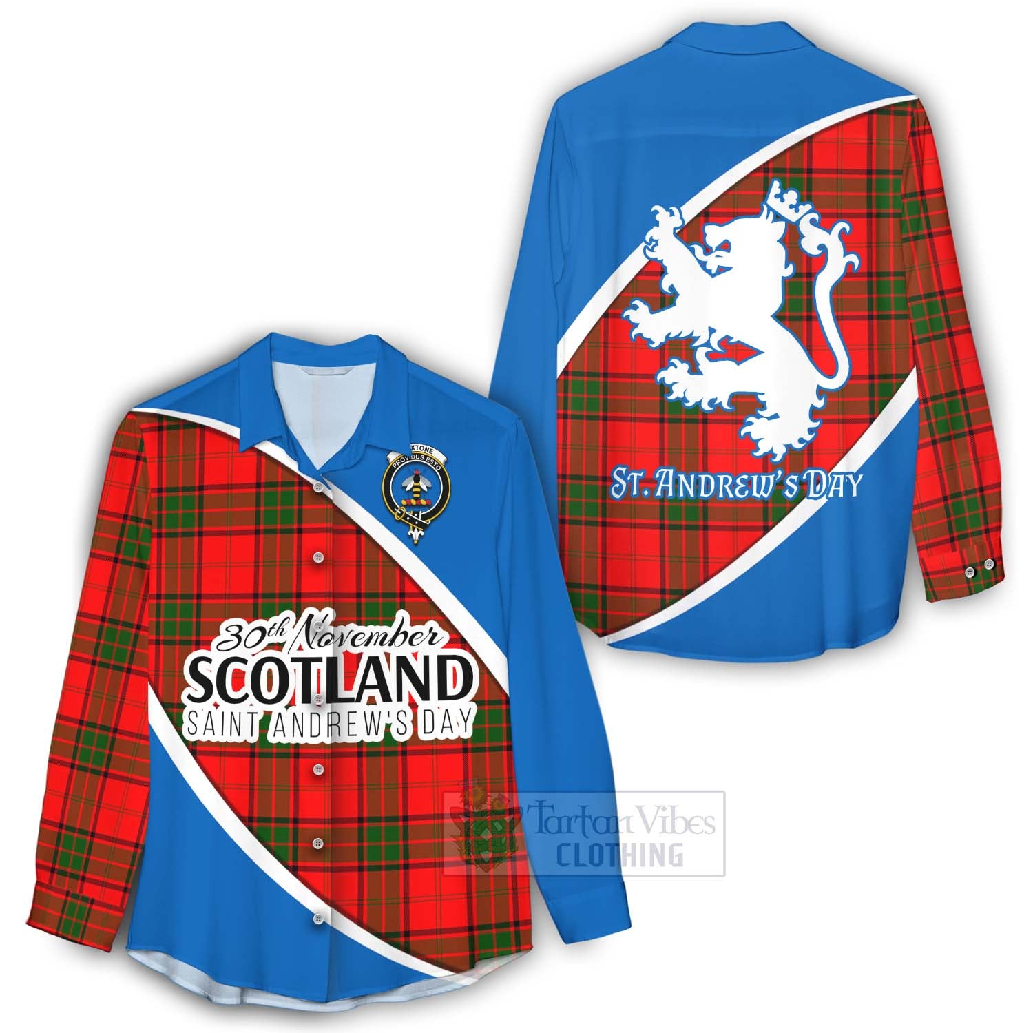 Tartan Vibes Clothing Maxtone Family Crest Tartan Women's Casual Shirt Celebrate Saint Andrew's Day in Style