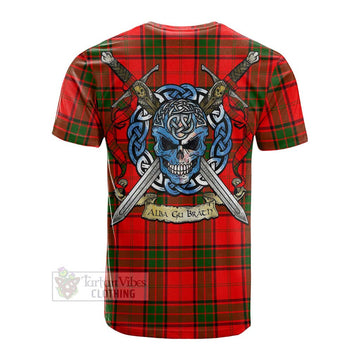 Maxtone Tartan Cotton T-shirt with Family Crest Celtic Skull Style