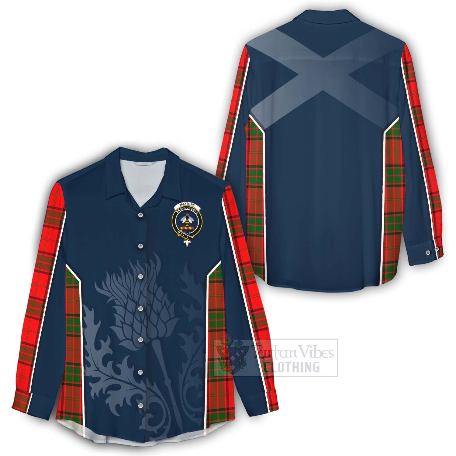 Tartan Vibes Clothing Maxtone Tartan Women's Casual Shirt with Family Crest and Scottish Thistle Vibes Sport Style