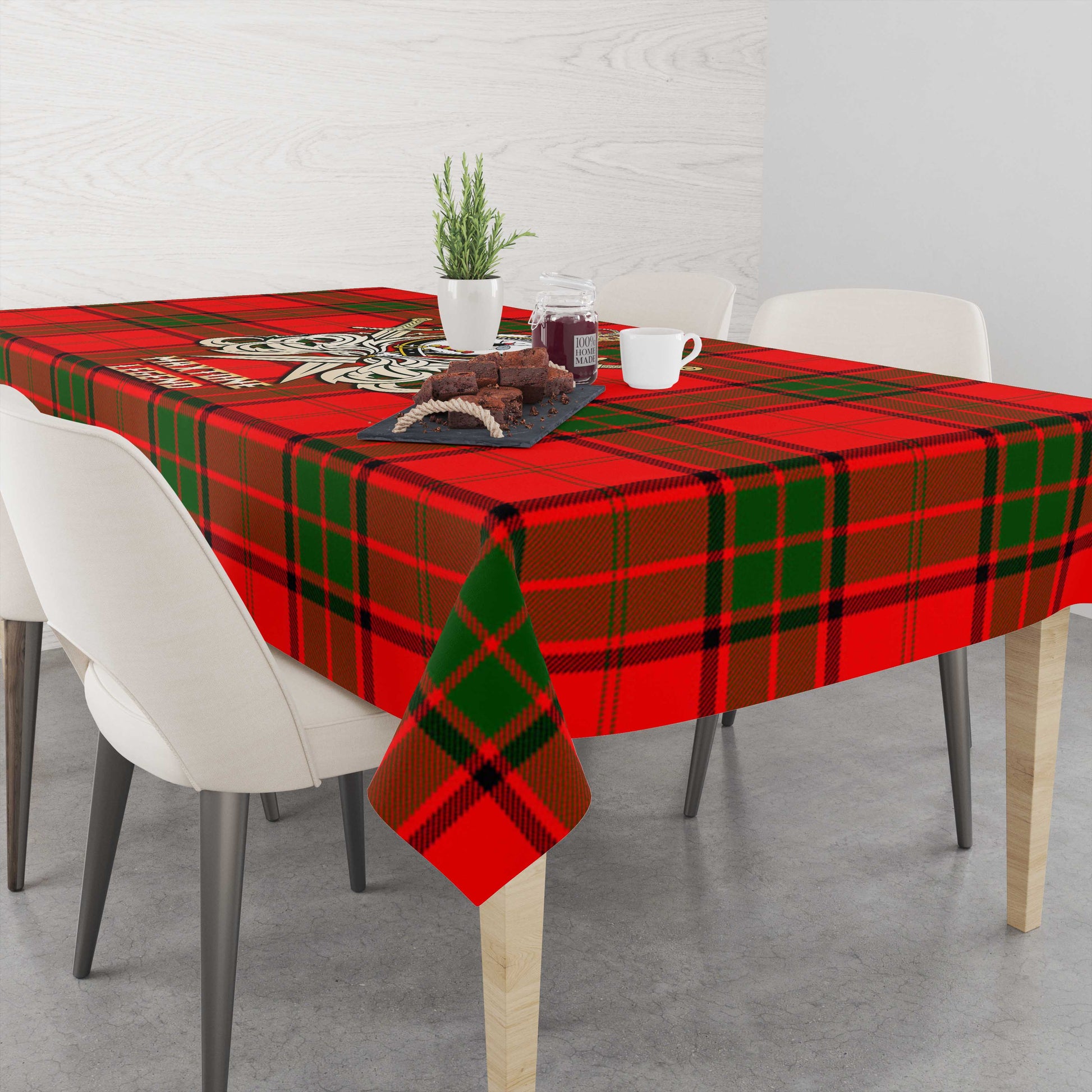 Tartan Vibes Clothing Maxtone Tartan Tablecloth with Clan Crest and the Golden Sword of Courageous Legacy