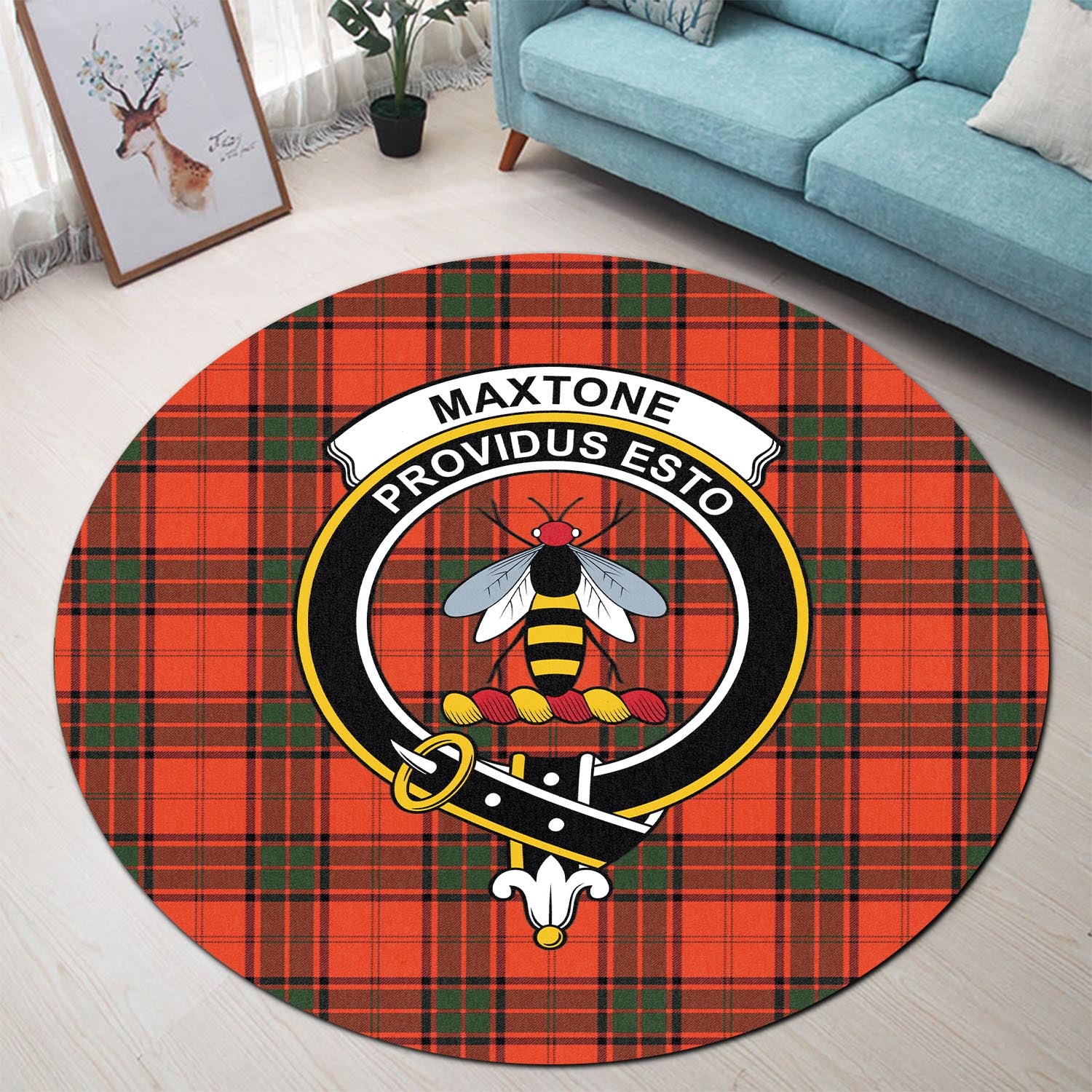 maxtone-tartan-round-rug-with-family-crest