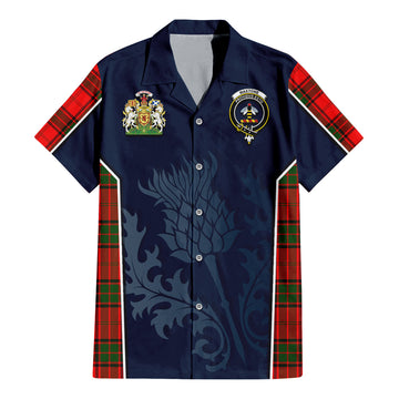 Maxtone Tartan Short Sleeve Button Up Shirt with Family Crest and Scottish Thistle Vibes Sport Style