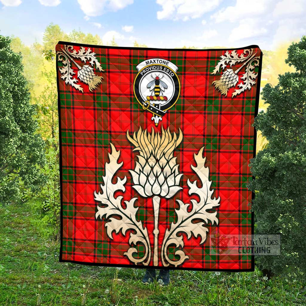 Tartan Vibes Clothing Maxtone Tartan Quilt with Family Crest and Golden Thistle Style