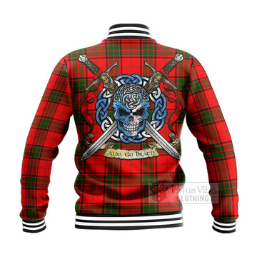 Maxtone Tartan Baseball Jacket with Family Crest Celtic Skull Style - Tartan Vibes Clothing